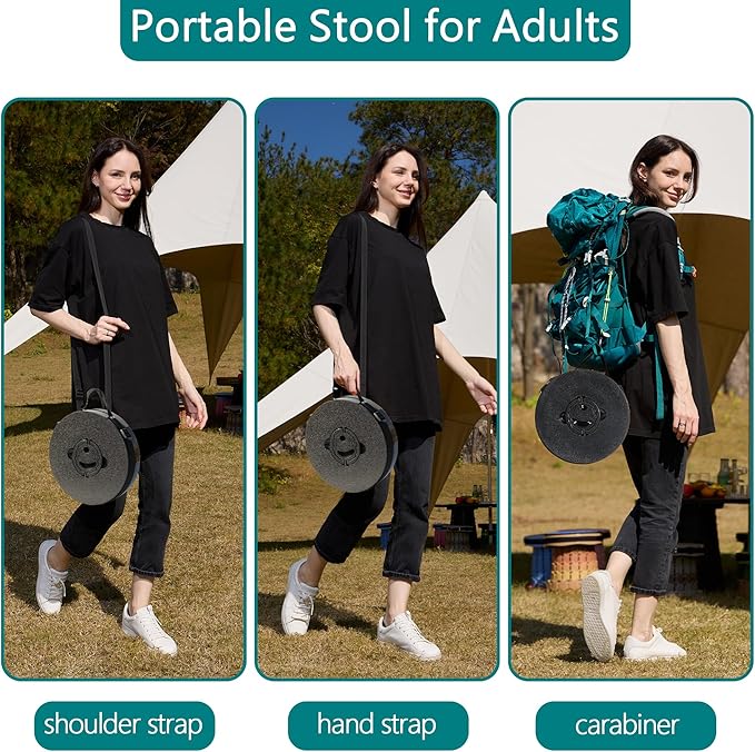 ALEVMOOM 2025 18 H Collapsible Stool with Cushion Capacity 800lbs Portable Stools for Adults Heavy Duty Adjustable Height Telescoping Folding Stool for Outdoor Camping Travel Hiking Fishing
