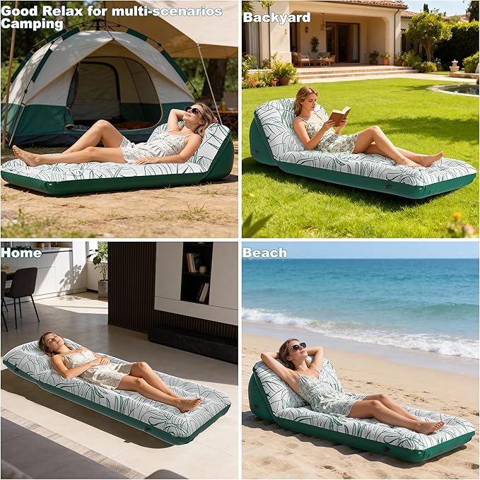 Inflatable Camping Mattress with Adjustable Backrest - Inflatable cot for Travel Sleeping Inflatable Lounge Couch for Home &amp Outdoor Relaxing - Green