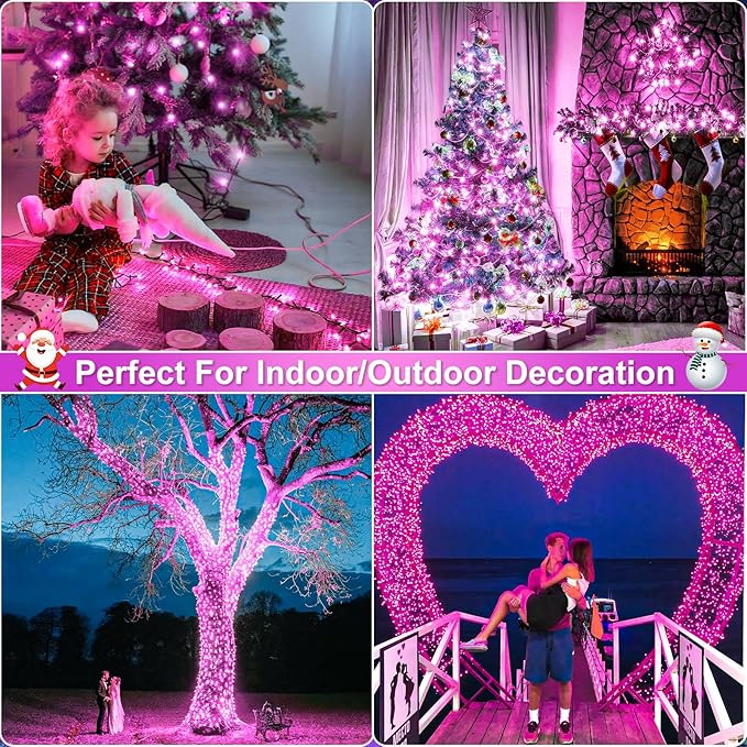 100FT 300 LED Christmas Lights Pink Outdoor String Lights with 8 Modes Waterproof Plug in Connectable String Twinkle Lights Green Wire for Indoor Patio Garden Love Party Decorations