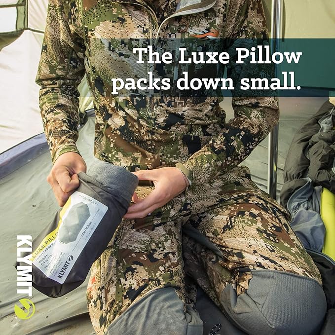Klymit Luxe Travel Pillow Lightweight Inflatable Hybrid Airplane Backpacking Hammock and Camping Pillow Grey
