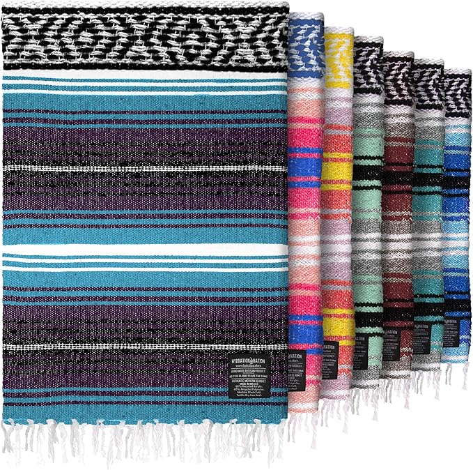 Hydration Nation Authentic Extra Large Mexican Blanket (70x50) - Handwoven Yoga Serape- Artisanal Falsa Beach Camping Picnic Outdoor - Purple Haze