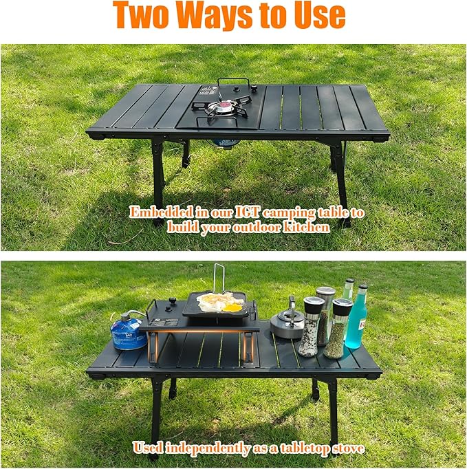 Folding Camping Table + Camping Stoves + Charcoal Grill Outdoor IGT Cook System with Carry Bag IGT Table for BBQ Beach Backyard