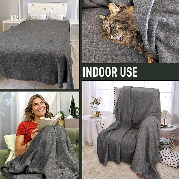 Large Military Wool Blanket - Warm &amp Thick Emergency Survival Blanket Great for Camping Outdoors Sports Events Picnics 4.5 lbs 64 x 88 (Gray)