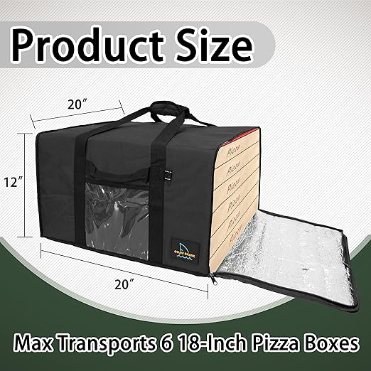 OujiuShark Insulated Pizza Bags for Delivery 20in x 20in x 12in Commercial Pizza Warmer Bag Large Pizza Carrier for Hot and Cold Food (Black)
