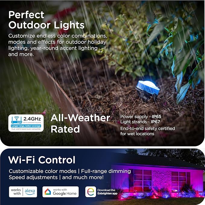 Enbrighten Vibe Eternity Landscape Lights 33ft 8 RGBWIC LEDs Weatherproof Perfect for Garden Pathway and Home Exterior Lighting Smart App Control Compatible with Alexa Google Home 83789