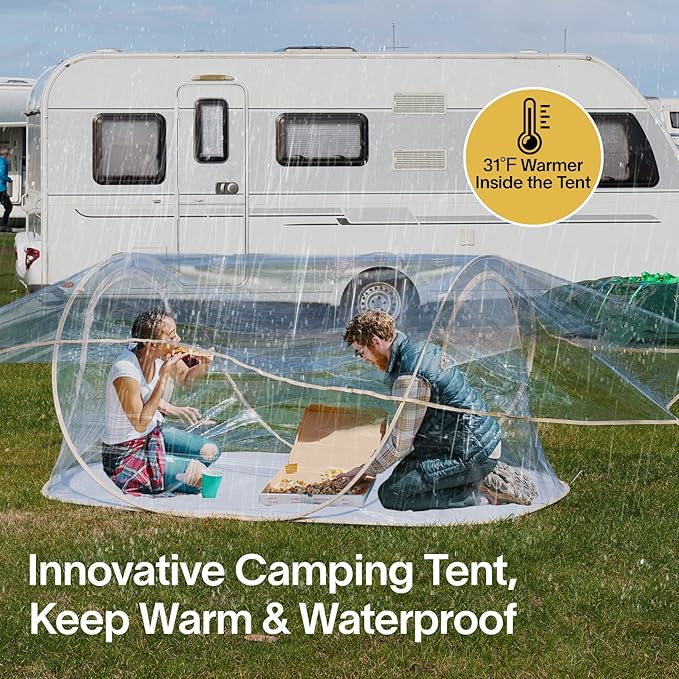 EighteenTek® Pod All Weatherproof Sports Tent Clear Pop Up Tent Camping Stargazing Transparent Outdoor Bubble 2 Person Capsule Portable Weather Proof Pod Instant Cold Protection Shelter 88x54x39H