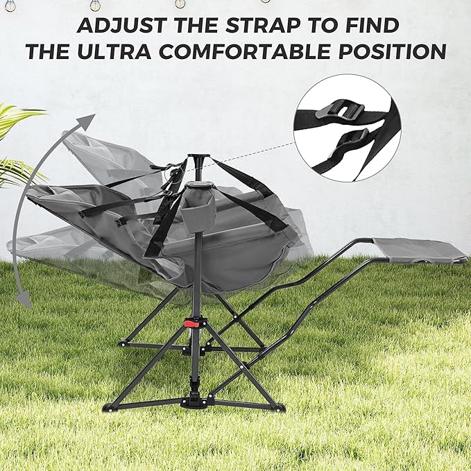 Ainfox Hammock Camping Chair with Footrest Heavy Duty Foldable Portable Rocking Hammock Chairs Outside Swinging Camp with Cup Holder Pillow for Outdoor Patio Poolside Grey 2 Pack