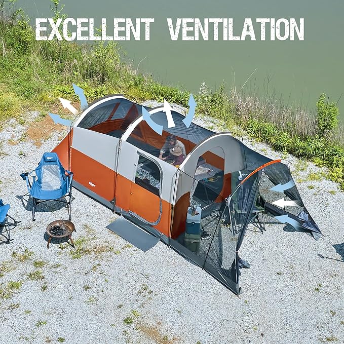 PORTAL 6/8/10 Person Family Camping Tent with Screen Room Water Resistant Big Tunnel Tents with Rainfly Large Family Tent for Camping Outdoor Patio