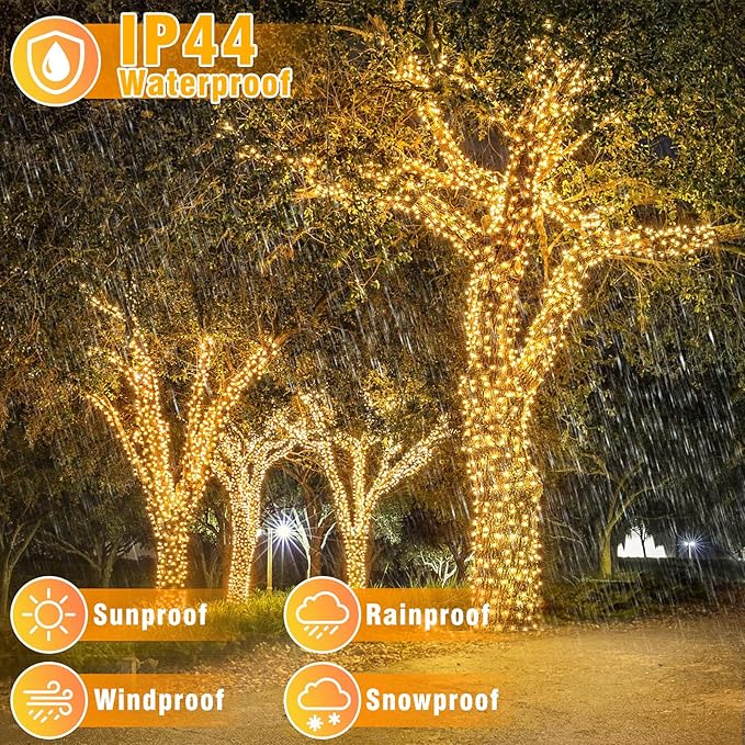 132FT 400 LED Christmas Lights Outdoor Christmas String Lights Indoor with 8 Modes Waterproof Plug in Twinkle Fairy Lights Clear Wire for Bedroom Patio Window Garden Wedding Xmas Decor Warm White