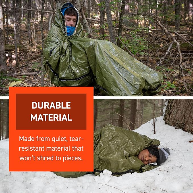 Survive Outdoors Longer 90% Emergency Bivvy - Comes with Survival Whistle &amp Tinder Paracord Drawstring - Add to Emergency Kit &amp Hiking Gear - Waterproof Windproof &amp Tear-Resistant