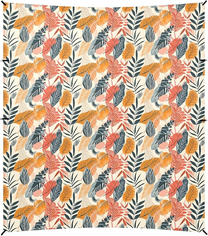 Camping Sun Shelters Tropical Leaves Pattern Print Beach Canopy 126 * 110.2in