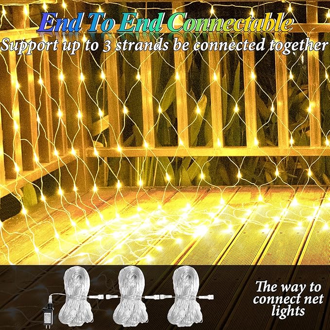 Lovelite 10ft x 10ft Net Lights 280LED Gazebo Lights Outdoor 8 Modes Timer Waterproof Connectable Christmas Light Clear Wire Large Size for Bushes Patio Pergolas Garden Holiday Party - Warm White
