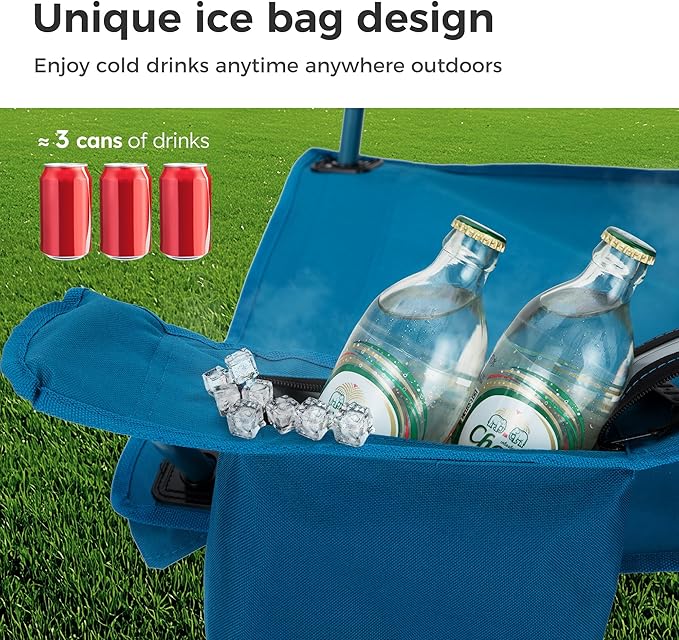 LET'S CAMP Camping Chair 2 Pack Folding Chair with 3-Can Cooler Bag Portable Lawn Chair with Cup HolderStorage Pocket Supports 225LBS Collapsible Chair for Camp Beach Picnic (Blue)