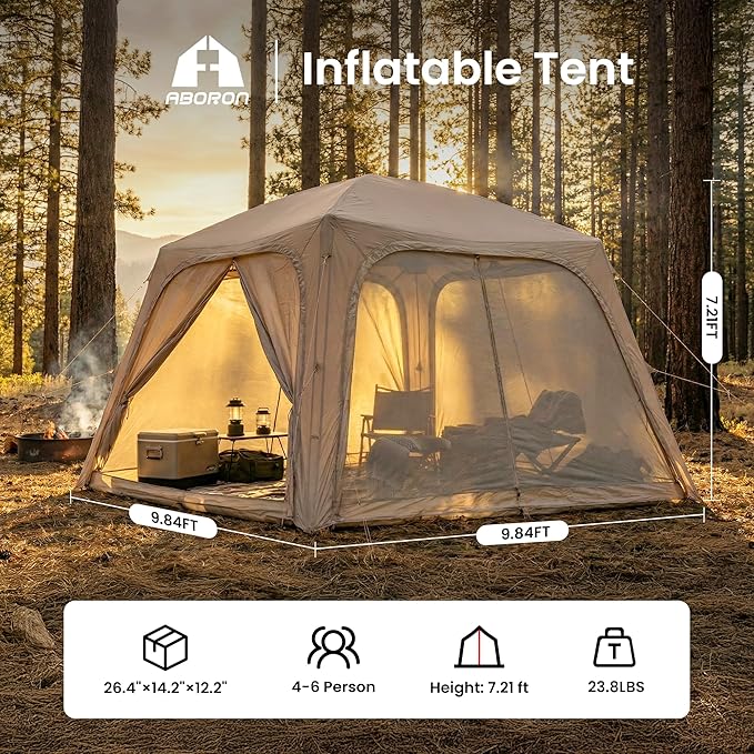 ABORON 2/6/8/10/12 Person Inflatable Camping Tent Easy Setup Blow Up Tent with Hand Pump PU3000mm Waterproof &amp Breathable 4 Season Glamping Tent for Outdoor Camping