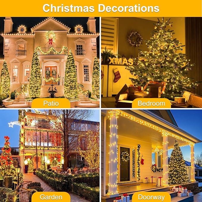 Extra Long 264Ft 800 LED Christmas Lights with Timer Green Wire Fairy Starry String Lights Plug in 8 Modes and Memory forIndoor Outdoor Xmas Tree Wedding Party DecorationWarm White