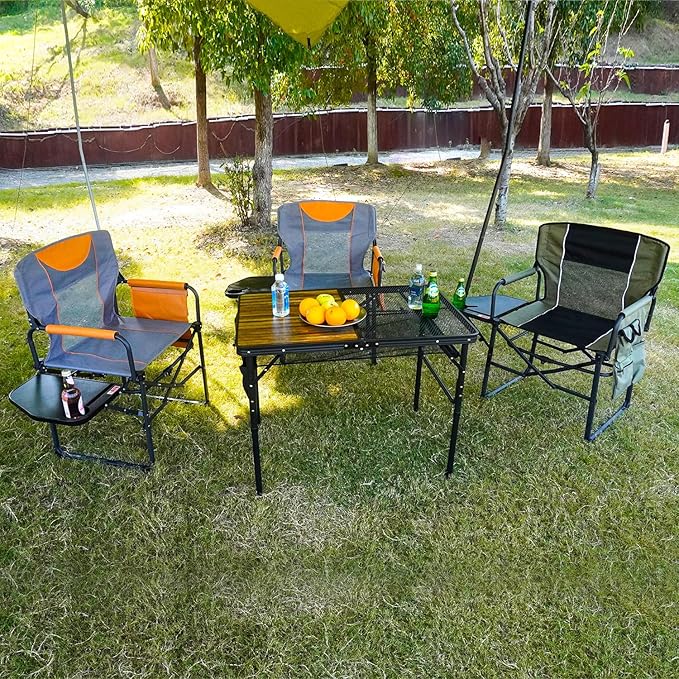 Wide Folding Director Chair with Table Outdoor Camping Chair for Adults with Cup Holder Load 330 Lbs Portable Lightweight Chair for Outside with Carry Bag for Patio Green-2Pack