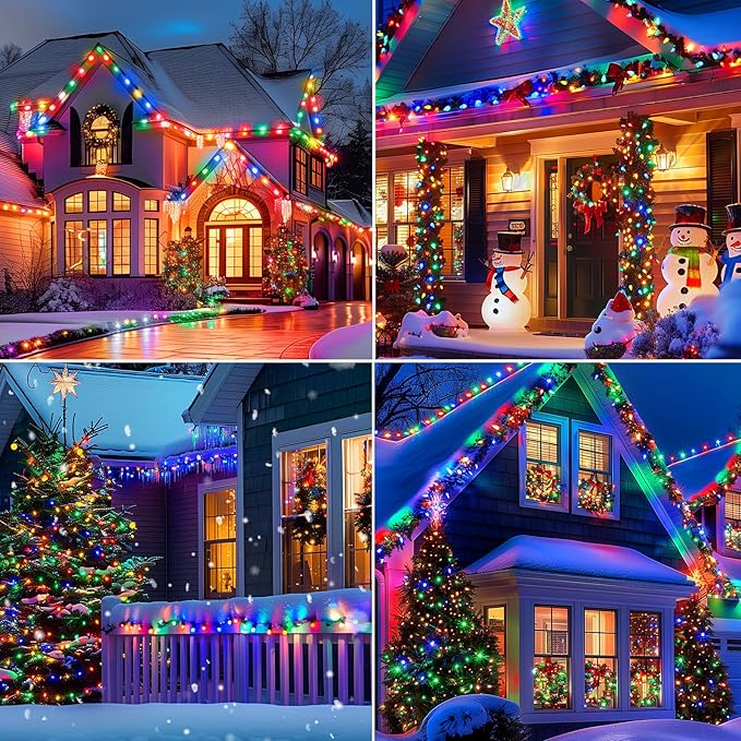 Brightown C9 LED Christmas String Lights 2 Pack Total 132ft 200LED Multi-Color Outdoor Lights String Plug-in Connectable Roofline Lights String for Outside Yard Christmas Holiday Decor
