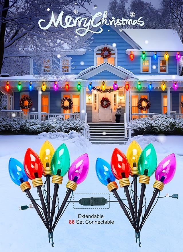 Super Jumbo C9 Christmas Pathway Lights - 11FT 5 LED Jumbo Christma Walkway Light Multicolor Christmas Decoration Outside Waterproof Giant Christma Lights Outdoor Decoration for Yard Holiday Lawn