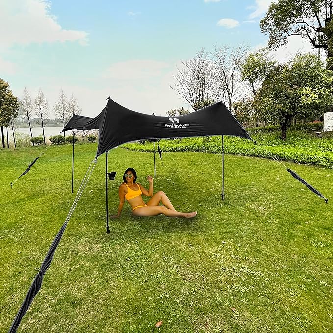 Red Suricata Premium Multi-Terrain Beach Tent &amp Beach Canopy in Backpack UPF50 Sun Beach Shade Pop Up Camping &amp Picnic Sunshade with 4 Poles 4 Pole Anchors &amp 4 Tent Screws Sun Shelter
