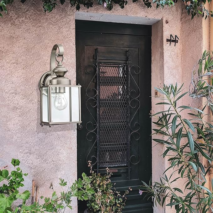 Sea Gull Lighting 8457-965 Jamestowne Transitional One - Light Outdoor Wall Lantern Outside Fixture Antique Brushed Nickel Finish