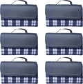 DISCOUNT PROMOS 6 Brookhaven Roll Up Picnic Blankets Set - Fleece Woven Handle - Navy Blue