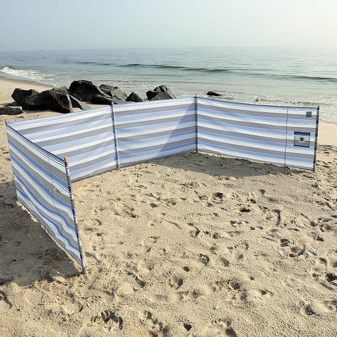 ERDA Surf Stripe Pro Beach Recycled Polyester Rip-Stop 20 ft Lightweight Windscreen Privacy Screen Wind Blocker Free Matching Shoulder Bag (New Mahogany Wood Poles)