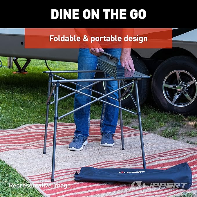 Lippert HD Hybrid Foldable Camp Table with Carry Bag White 27 1/2” x 27 1/2” x 27 1/2 (H x W x D)Hammer Grey