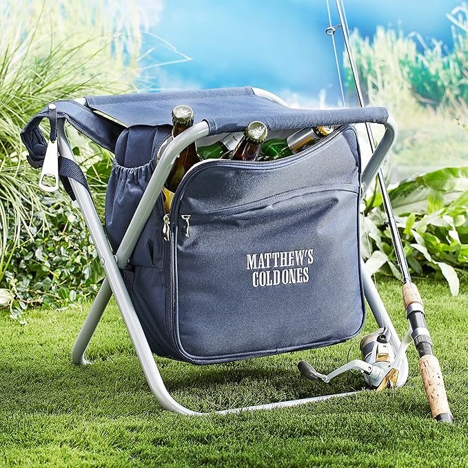 Let's Make Memories Personalized Backpack Cooler Travel Chair - for Dad Grandpa 16”Lx15”Wx22”H
