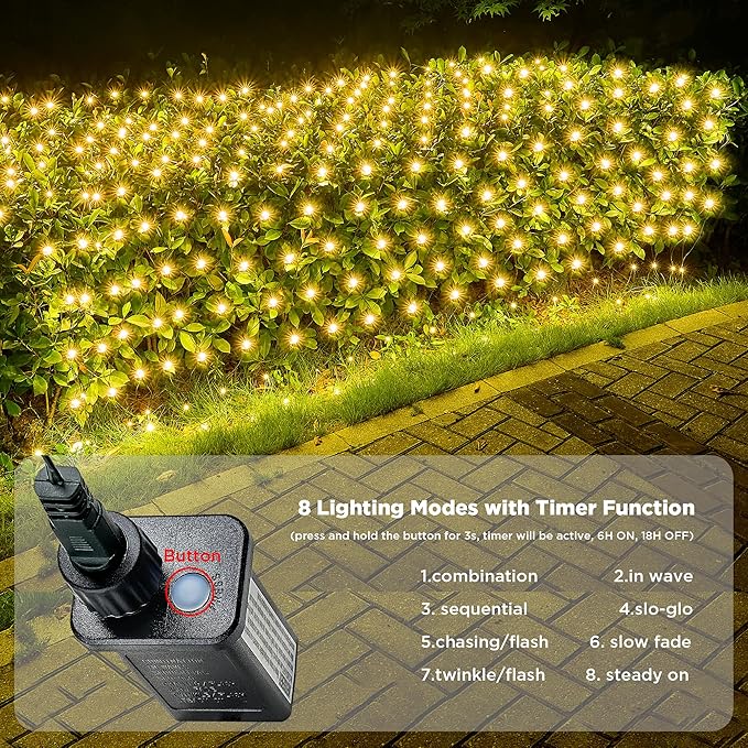 BlcTec Upgraded Outdoor Christmas Lights 280LED 10ft x 6.7ft Christmas Net Lights with UL Certified 8 Modes Timer Connectable Waterproof &amp Thick Wire for Bushes Shrubs Decorations WarmWhite