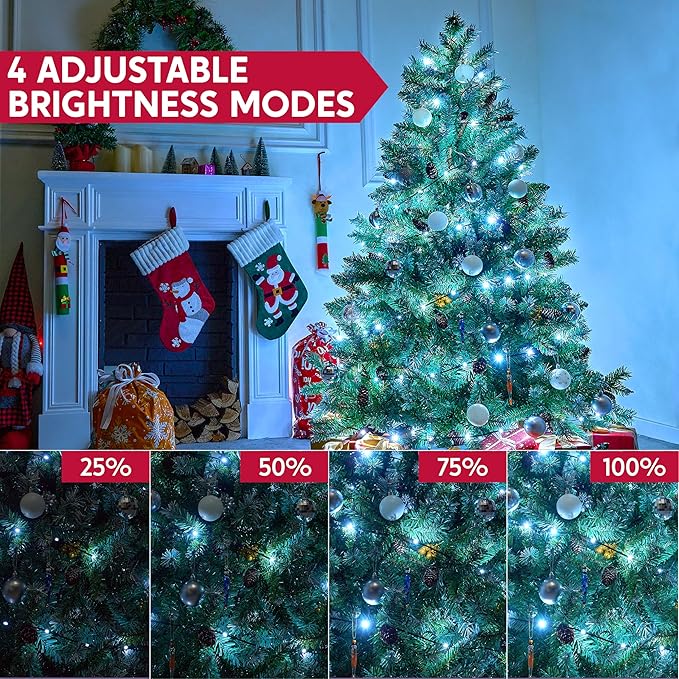 Joiedomi 600 LED Christmas Lights Outdoor198 FT Cool White Christmas Tree Lights with 8 Modes Timer PVC Green Wire String Lights with Reel for Indoor Outdoor Holiday Xmas Eve Night Decorations