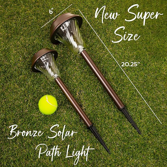 2 Pack Super Size 6 Diameter Bronze Solar Path Light with Large Solar Panel Glass Lens Metal Ground Stake and Extra-Bright LED for Garden Lawn Patio Walkway Driveway