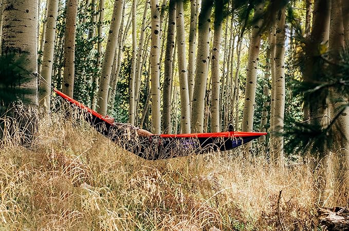 Hammock Bliss Single - Camping Hammock - Camping Essentials Portable Hammock - The Longest Single Hammock On Earth for Outside Hiking and Travel (Navy/Red)