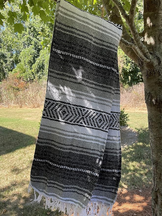 Authentic Mexican Falsa Blanket Perfect for YogaBeach CampingPicnic Car seat Cover Home Throw Decor(Gray/Black/White)