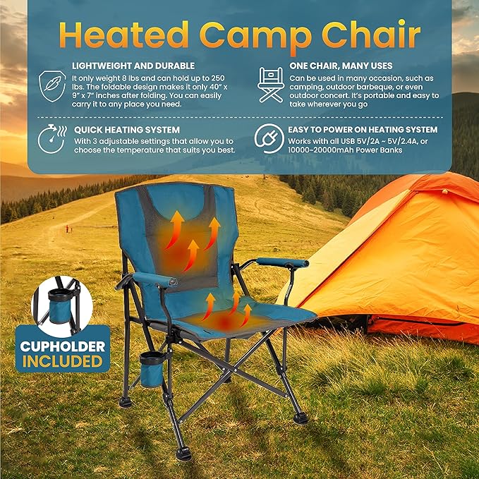 BACKYARD EXPRESSIONS PATIO · HOME · GARDEN  Metal Blue/Grey Backyard Expressions Luxury Heated Portable Chair Camping Sports and The Beach