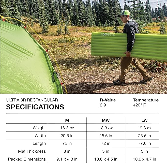 Exped Ultra Series: 1R 3R 6.5R 8R 10R Single &amp Duo - Lightweight Backpacking Mat - Packable and Comfortable - Sleeping Pad with Pumpbag for Self-Inflation