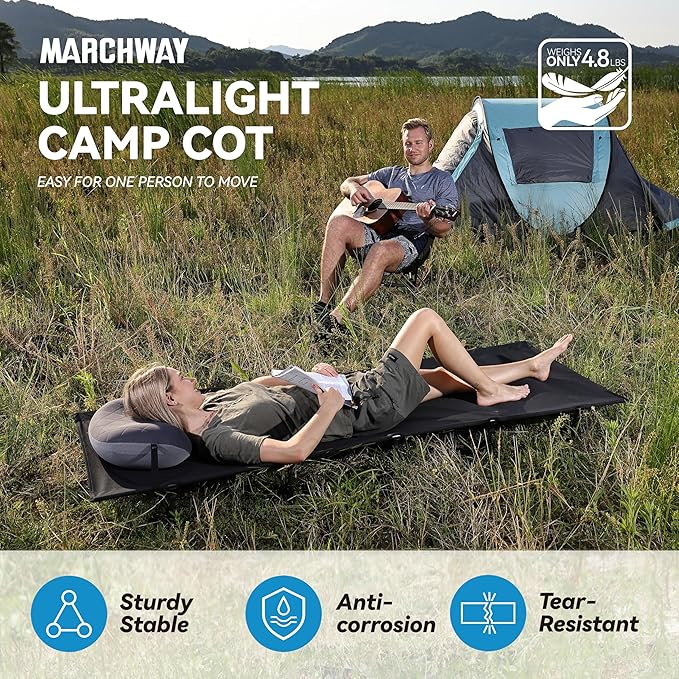 MARCHWAY Ultralight Folding Tent Camping Cot Bed Portable Compact for Outdoor Travel Base Camp Hiking Mountaineering Lightweight Backpacking (Black)