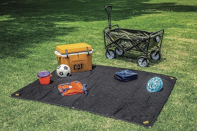 CAT Water Resistant Woven Utility Blanket 72-Inch x 60-Inch Outdoor Tarp Material Padded Blanket Rivets for Tie Downs Park Picnic Moving Protect Furniture Brown Black - 980788N
