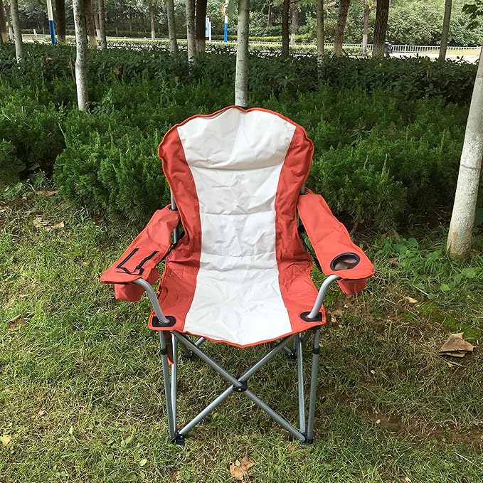 Wild Scape Oversized Folding Camping Chair Foldable Beach Chairs for Adults with Cup Holder Cooler Pocket Storage Bag Heavy Duty Portable Fishing Chair for Outdoor Garden Picnic (Orange-red)