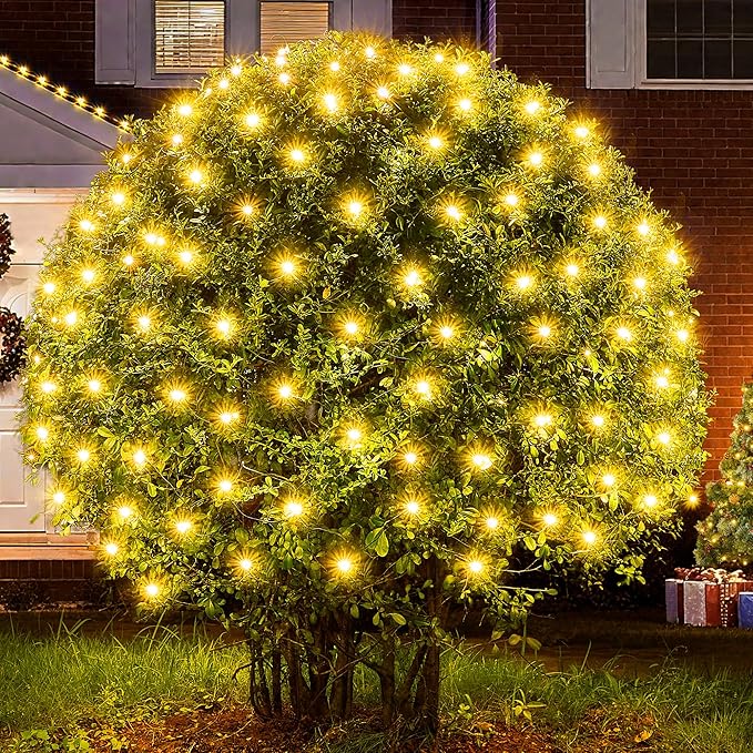 BlcTec Upgraded Outdoor Christmas Lights 280LED 10ft x 6.7ft Christmas Net Lights with UL Certified 8 Modes Timer Connectable Waterproof &amp Thick Wire for Bushes Shrubs Decorations WarmWhite