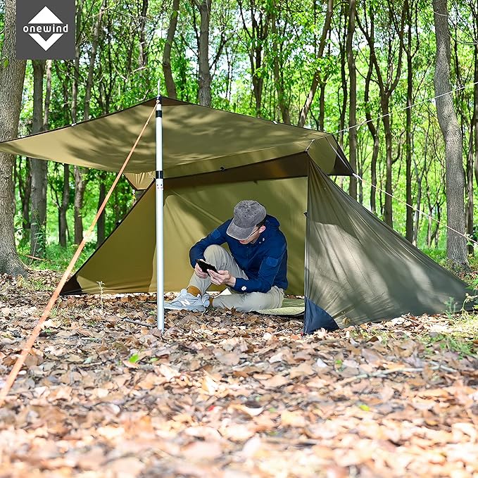 onewind Shelter Camping Tarp Set Include Emergency Shelter BugNet and Tent Footprint Ripstop Silnylon with Silicone PU Coating Survival Shelter Tent for Camping Hiking Backpacking