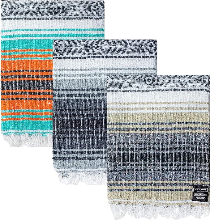 Benevolence LA Authentic Handwoven Mexican Blanket | Yoga Blankets Outdoor Picnic Beach Camping | Equestrian Saddle | Serape 50x70 inches