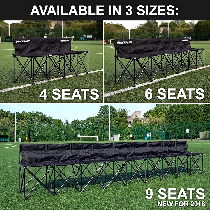 QUICKPLAY PRO Portable Folding Bench – Available in 4 6 and 9 Seats &amp 6-Seat Shelter | Heavy-Duty Fast Set-Up Seating for Sports Camping and Outdoor Activities