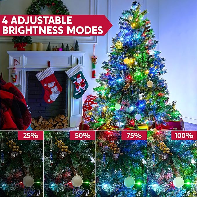 Joiedomi 600 LED Christmas Lights Outdoor197 FT Multicolor Christmas Tree Lights with 8 Modes Timer PVC Clear Wire String Lights with Reel for Indoor Outdoor Holiday Xmas Eve Night Decorations