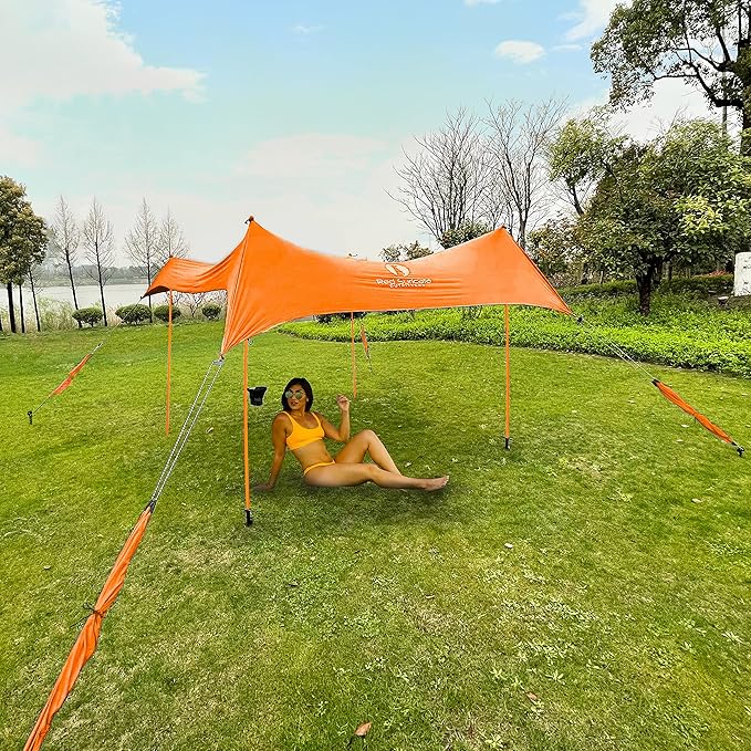 Red Suricata Premium Multi-Terrain Beach Tent &amp Beach Canopy in Backpack UPF50 Sun Beach Shade Pop Up Camping &amp Picnic Sunshade with 4 Poles 4 Pole Anchors &amp 4 Tent Screws Sun Shelter