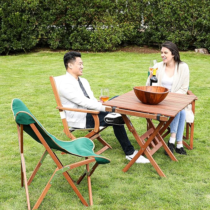 BYER OF MAINE - Pangean Roll Top Folding Wood Table Hardwood Portable Table for Bistro Deck or Camping Use Indoors or Outdoors