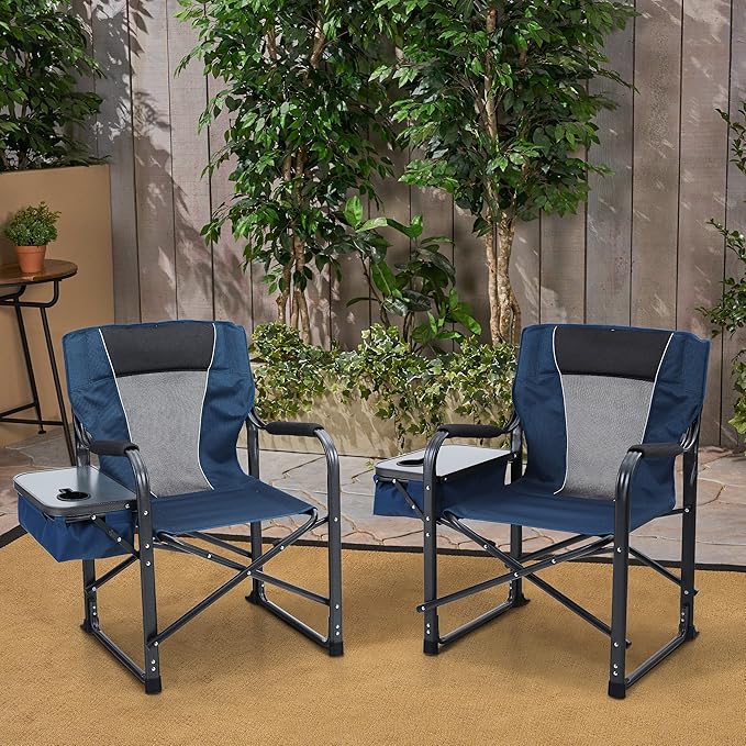 LET'S CAMP Oversized Folding Director Chair Outdoor Heavy Duty Camping Chair with Side Table and Cooler Bag for Picnic Hiking Fishing Supports 350LBS2 Pack