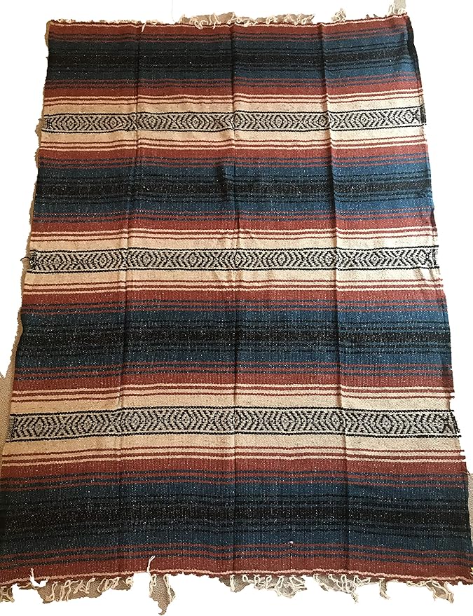 Baja Authentic Mexican Falsa Blanket Perfect for YogaBeach CampingPicnic Car seat Cover Home Throw Decor(Rustic Red)