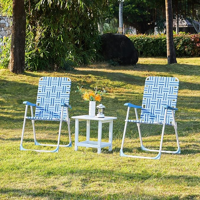 Yaheetech Set of 2 Outdoor Beach Camping Chair Folding Lawn Chair with Armrests for Adults Portable Robust Iron Frame Chairs for Patio Backyard Poolside Blue