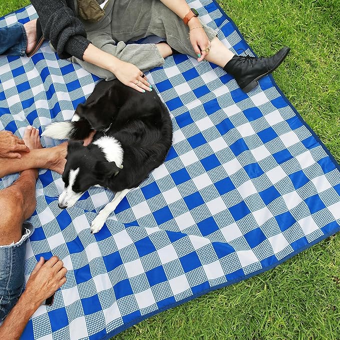 Tirrinia 60x 80 Picnic Waterproof Outdoor Blanket Blue Plaid Table Cloth Covers for Dining Camping Outdoor Foldable Camping Blanket for Travel Family Concerts