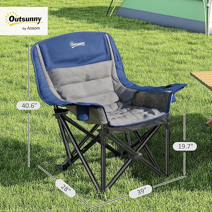 Outsunny Double Camping Chair for Adults Padded Folding Camp Chair for 2 Person with Armrest Wine Glass Holder Cup Holder Carry Bag for Outdoor Sports Picnics Supports up to 552 lbs.